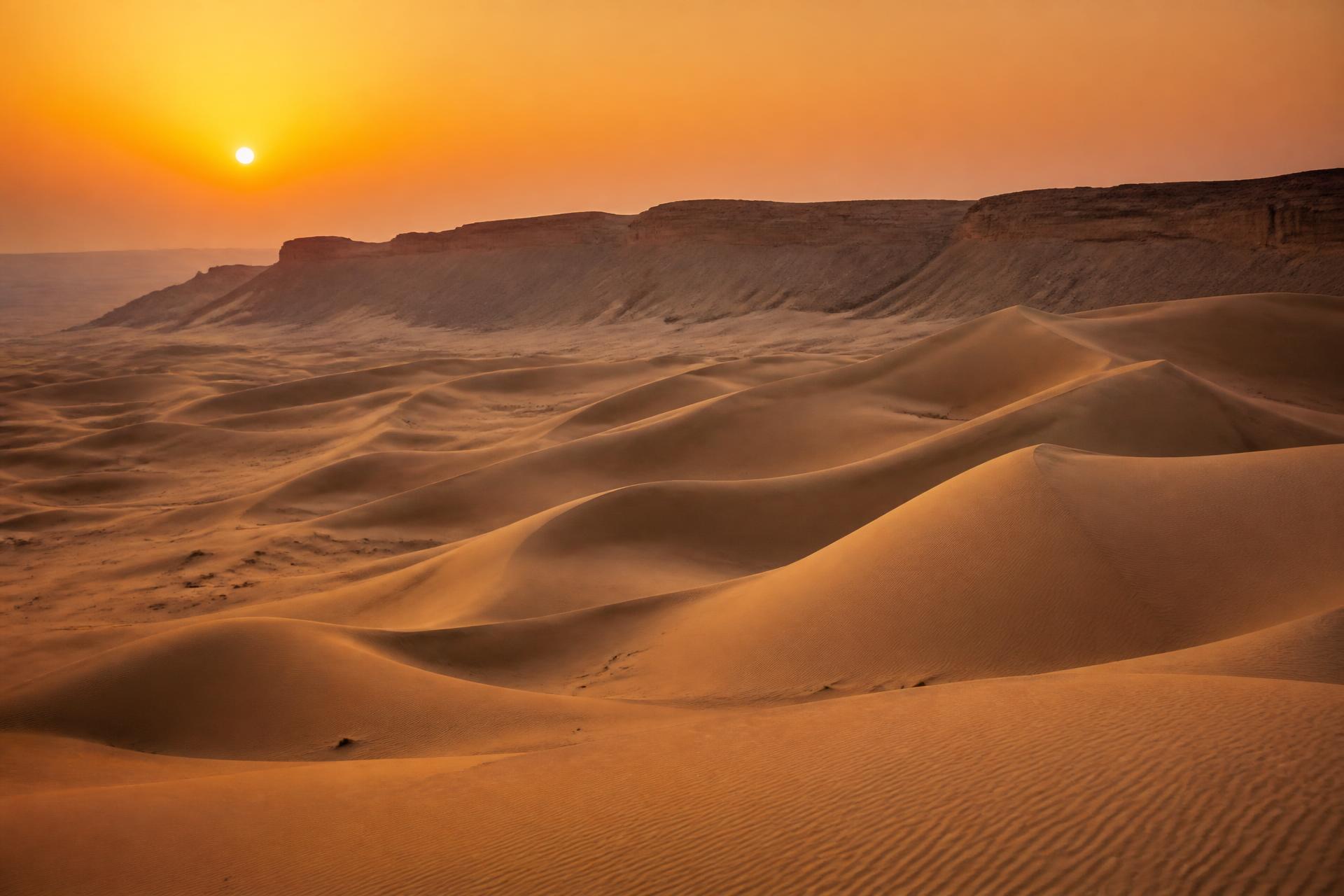 Saudi Arabian desert dunes at sunset